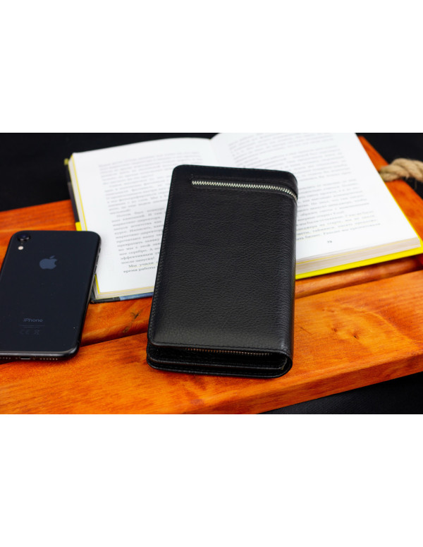 Чорний багатофункціональний чоловічий гаманець з натуральної шкіри МС291