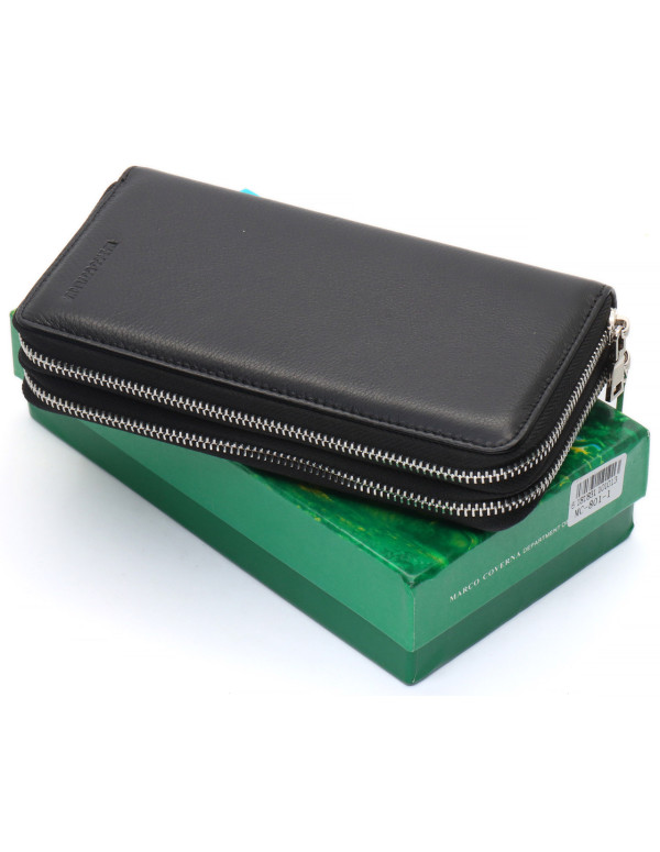 Чорний чоловічий клатч на дві блискавки з натуральної шкіри Marco Coverna MC-801-1