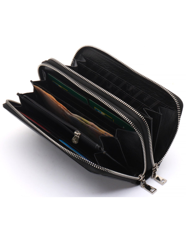 Чорний чоловічий клатч на дві блискавки з натуральної шкіри Marco Coverna MC-801-1