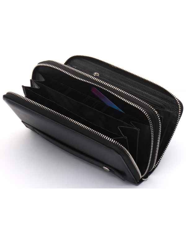 Чорний чоловічий клатч на дві блискавки з натуральної шкіри Marco Coverna MC-801-1