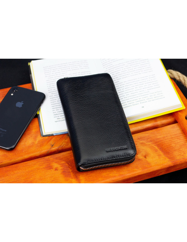 Чорний чоловічий гаманець-клатч на блискавці з натуральної шкіри Marco Coverna MC-802-1