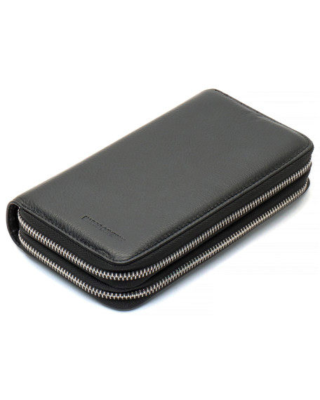 Чорний чоловічий гаманець-клатч на дві блискавки з натуральної шкіри Marco Coverna MC-801