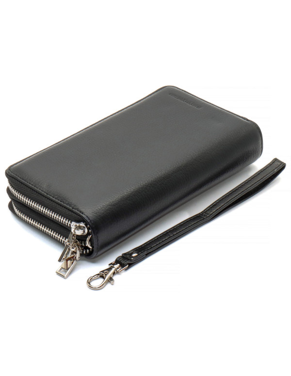 Чорний чоловічий гаманець-клатч на дві блискавки з натуральної шкіри Marco Coverna MC-801