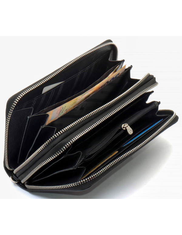 Чорний чоловічий гаманець-клатч на дві блискавки з натуральної шкіри Marco Coverna MC-801