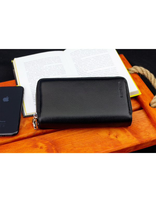 Чорний чоловічий гаманець-клатч на дві блискавки з натуральної шкіри Marco Coverna MC-801