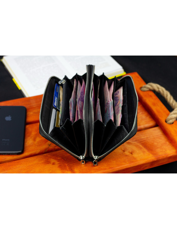 Чорний чоловічий гаманець-клатч на дві блискавки з натуральної шкіри Marco Coverna MC-801