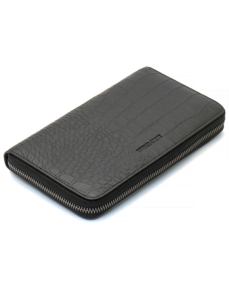 Чорний гаманець-клатч на блискавці з блоком під картки із натуральної шкіри Marco Coverna MCJP-5901A