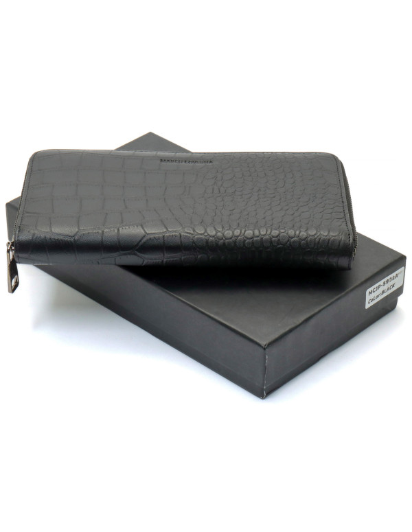 Чорний гаманець-клатч на блискавці з блоком під картки із натуральної шкіри Marco Coverna MCJP-5901A