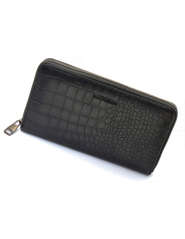 Чорний гаманець-клатч на блискавці з блоком під картки із натуральної шкіри Marco Coverna MCJP-5901A