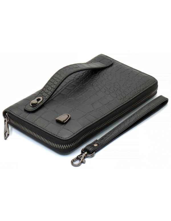 Чорний гаманець-клатч на блискавці з блоком під картки із натуральної шкіри Marco Coverna MCJP-5901A