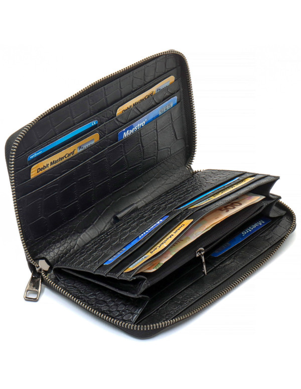 Чорний гаманець-клатч на блискавці з блоком під картки із натуральної шкіри Marco Coverna MCJP-5901A