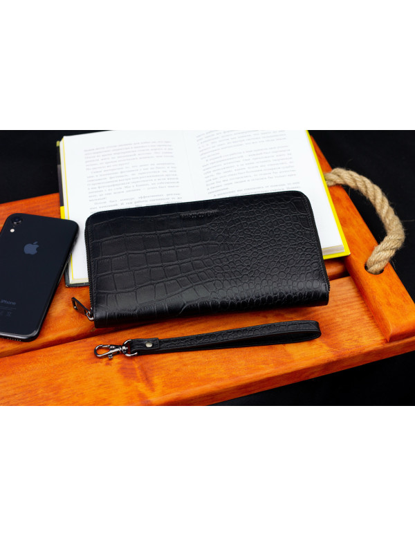 Чорний гаманець-клатч на блискавці з блоком під картки із натуральної шкіри Marco Coverna MCJP-5901A