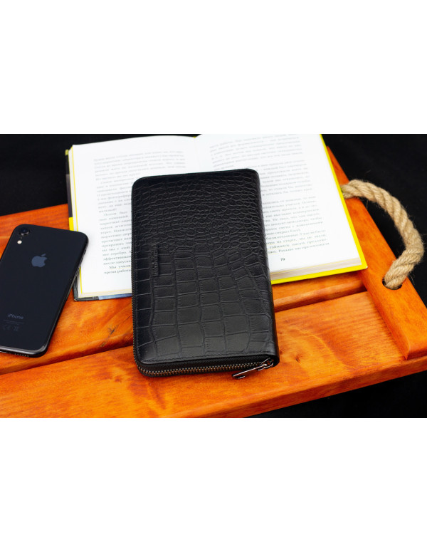 Чорний гаманець-клатч на блискавці з блоком під картки із натуральної шкіри Marco Coverna MCJP-5901A