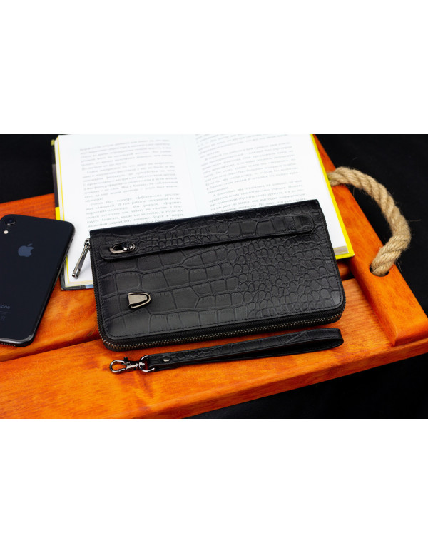 Чорний гаманець-клатч на блискавці з блоком під картки із натуральної шкіри Marco Coverna MCJP-5901A