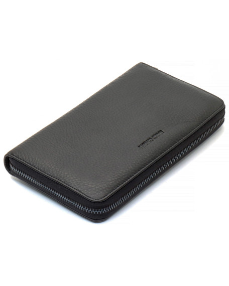 Чорний гаманець-клатч з блоком під картки під однією блискавкою з натуральної шкіри Marco Coverna МС-5901Q