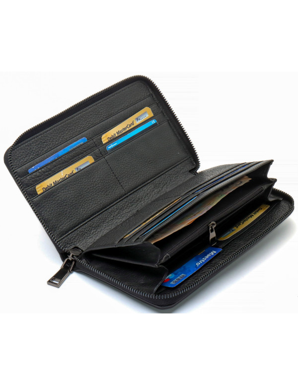 Чорний гаманець-клатч з блоком під картки під однією блискавкою з натуральної шкіри Marco Coverna МС-5901Q