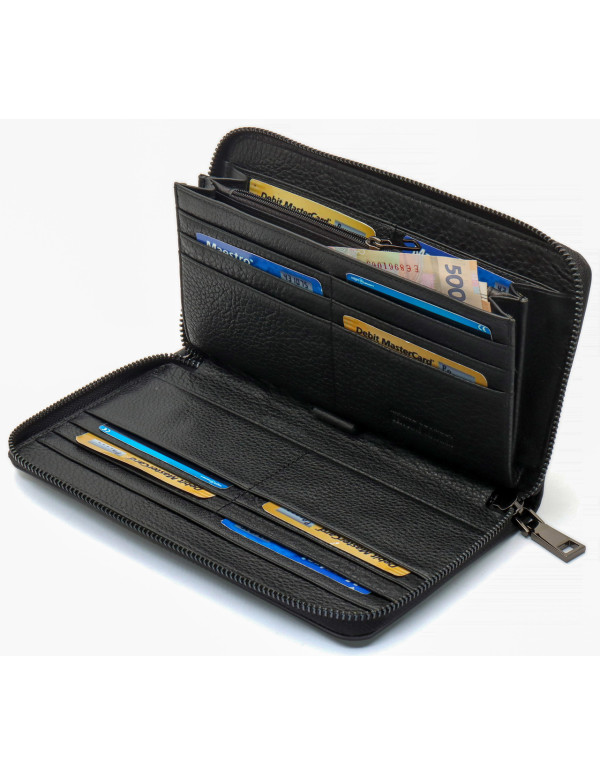 Чорний гаманець-клатч з блоком під картки під однією блискавкою з натуральної шкіри Marco Coverna МС-5901Q