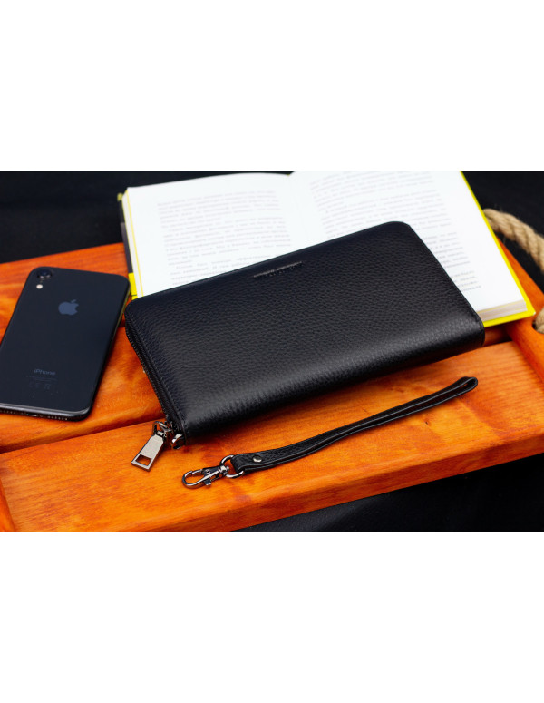 Чорний гаманець-клатч з блоком під картки під однією блискавкою з натуральної шкіри Marco Coverna МС-5901Q