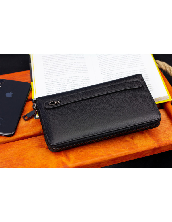 Чорний гаманець-клатч з блоком під картки під однією блискавкою з натуральної шкіри Marco Coverna МС-5901Q