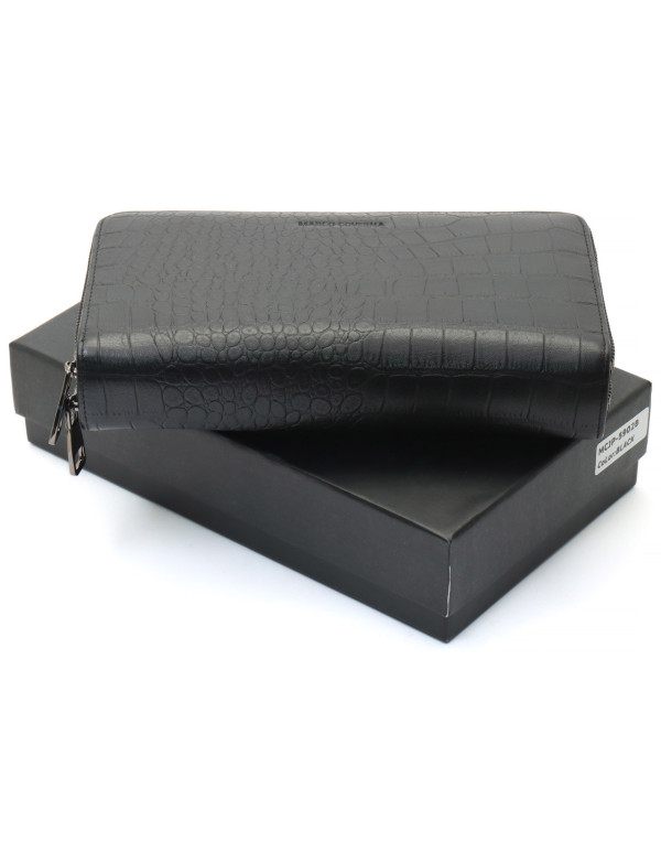 Чорний гаманець-клатч на дві блискавки із фактурної натуральної шкіри Marco Coverna MCJP-5902B