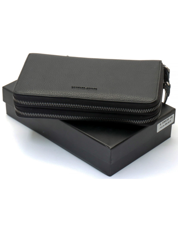 Чорний гаманець-клатч на дві блискавки з натуральної шкіри Marco Coverna B-5902B-1Q