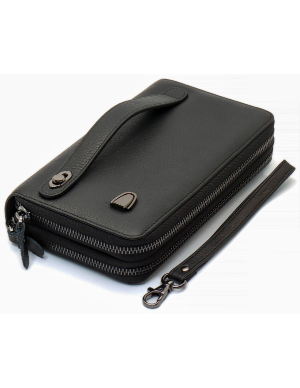 Чорний гаманець-клатч на дві блискавки з натуральної шкіри Marco Coverna B-5902B-1Q