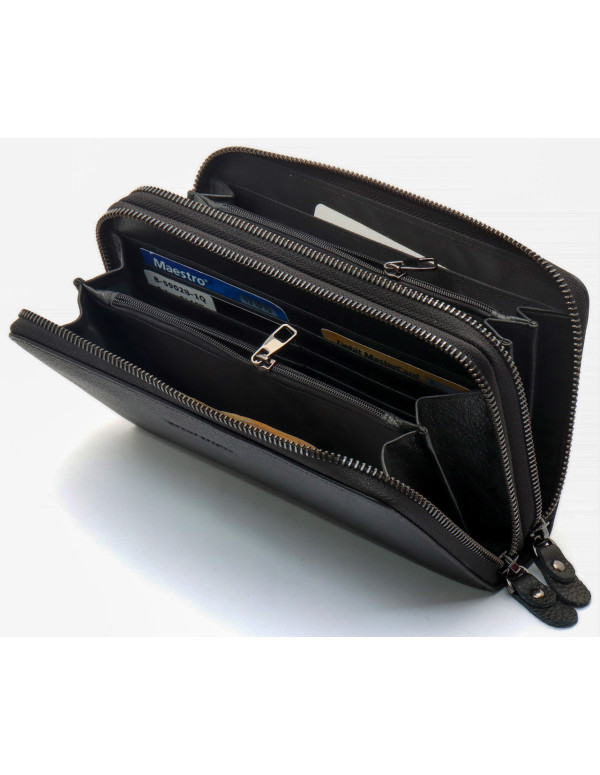 Чорний гаманець-клатч на дві блискавки з натуральної шкіри Marco Coverna B-5902B-1Q