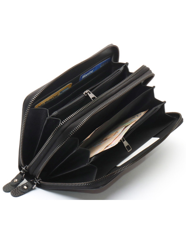 Чорний гаманець-клатч на дві блискавки з натуральної шкіри Marco Coverna B-5902B-1Q