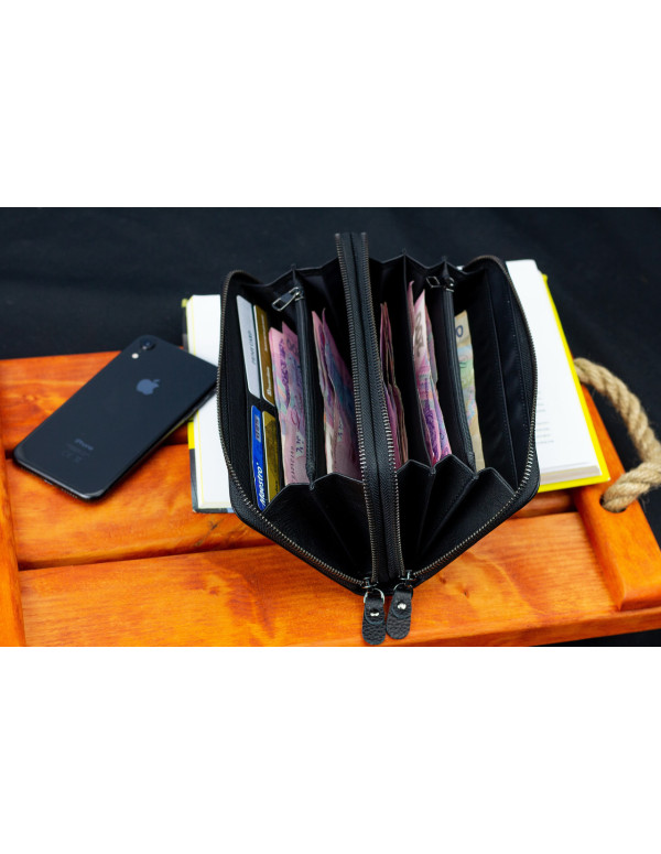 Чорний гаманець-клатч на дві блискавки з натуральної шкіри Marco Coverna B-5902B-1Q