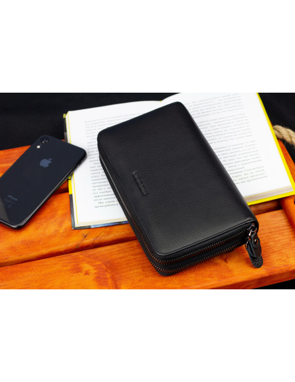 Чорний гаманець-клатч на дві блискавки з натуральної шкіри Marco Coverna B-5902B-1Q