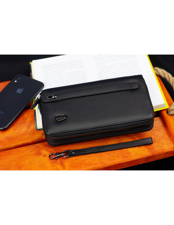 Чорний гаманець-клатч на дві блискавки з натуральної шкіри Marco Coverna B-5902B-1Q