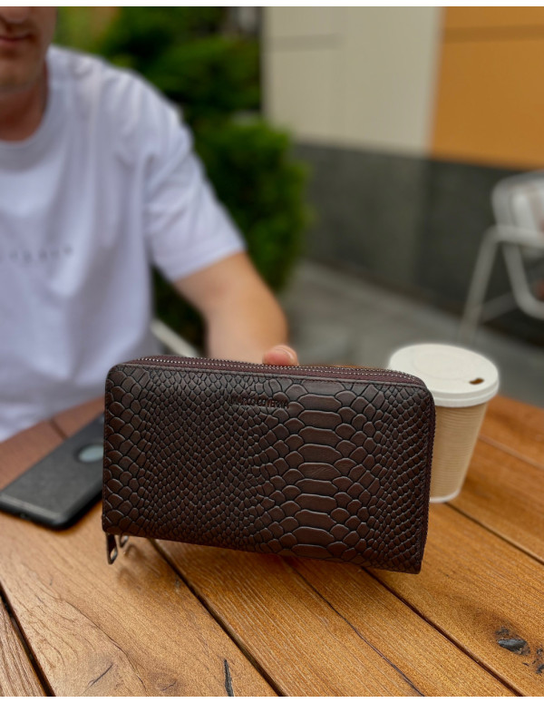 Коричневий гаманець-клатч на дві блискавки з блоком під картки із натуральної шкіри Marco Coverna MC086-5901С