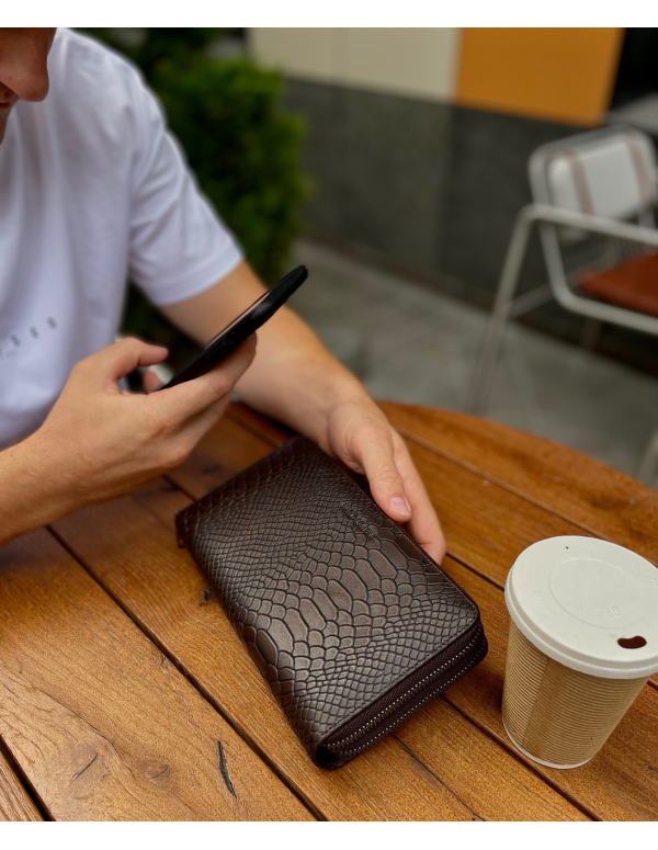 Коричневий гаманець-клатч на дві блискавки з блоком під картки із натуральної шкіри Marco Coverna MC086-5901С