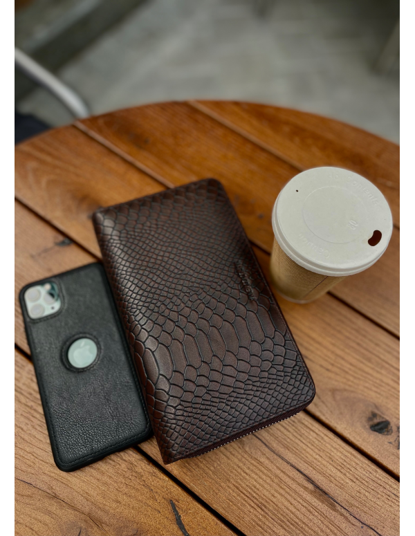 Коричневий гаманець-клатч на дві блискавки з блоком під картки із натуральної шкіри Marco Coverna MC086-5901С