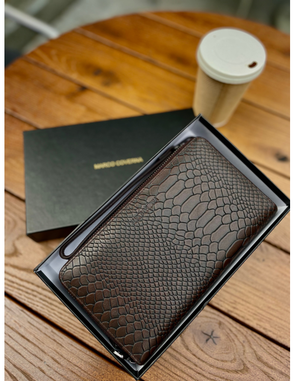 Коричневий гаманець-клатч на дві блискавки з блоком під картки із натуральної шкіри Marco Coverna MC086-5901С