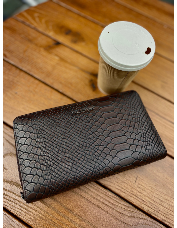 Коричневий гаманець-клатч на дві блискавки з блоком під картки із натуральної шкіри Marco Coverna MC086-5901С