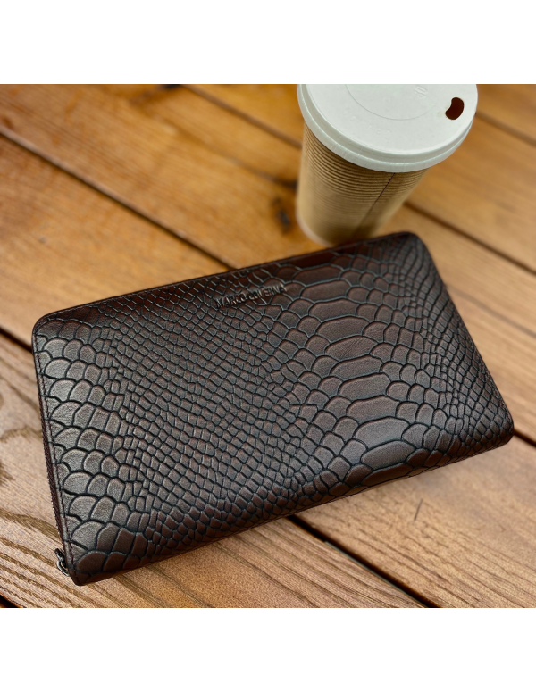 Коричневий гаманець-клатч на дві блискавки з блоком під картки із натуральної шкіри Marco Coverna MC086-5901С