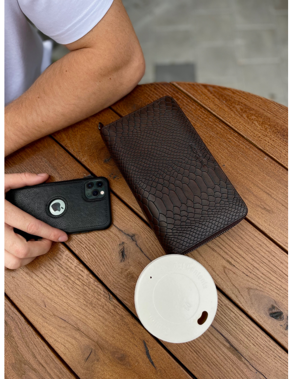 Коричневий гаманець-клатч на дві блискавки з блоком під картки із натуральної шкіри Marco Coverna MC086-5901С