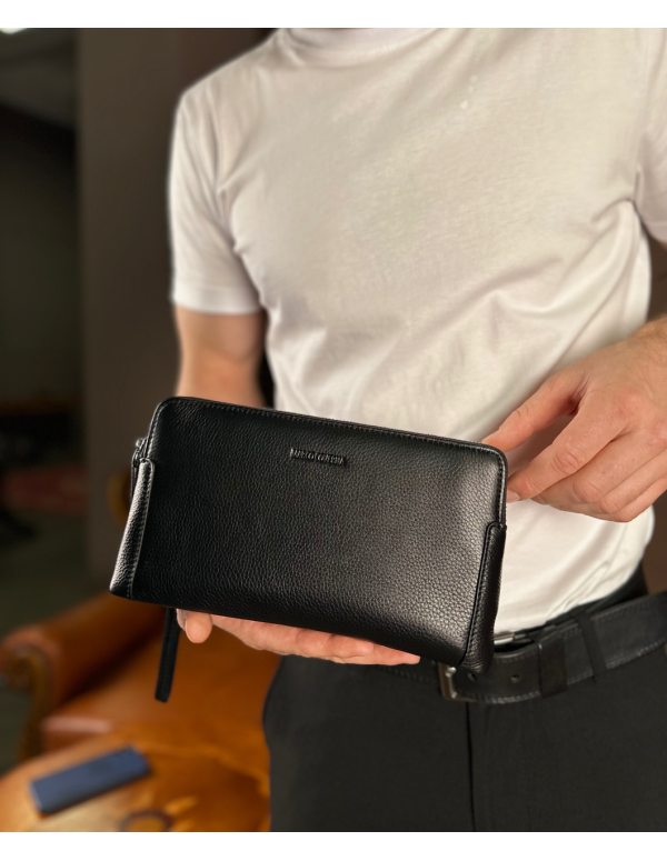 Чорний гаманець-клатч на дві блискавки із  натуральної шкіри Marco Coverna МС8747-3