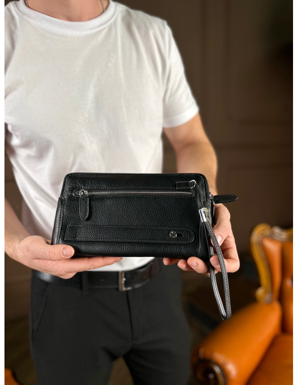 Чорний гаманець-клатч на дві блискавки із  натуральної шкіри Marco Coverna МС8747-3