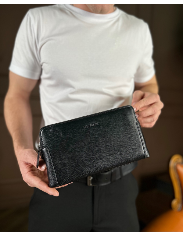 Чорний гаманець-клатч на дві блискавки із  натуральної шкіри Marco Coverna МС8747-3
