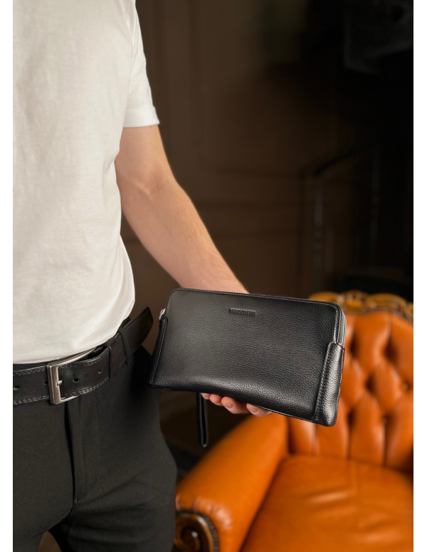 Чорний гаманець-клатч на дві блискавки із  натуральної шкіри Marco Coverna МС8747-3