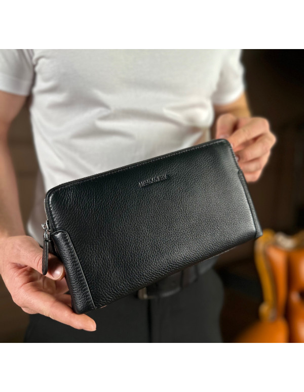Чорний гаманець-клатч на дві блискавки із  натуральної шкіри Marco Coverna МС8747-3