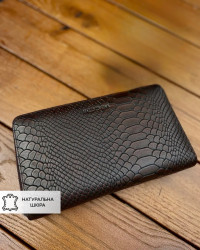 Клатч на дві блискавки з фактурної натуральної шкіри brown