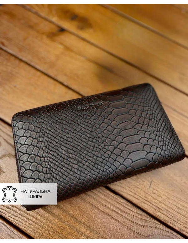 Клатч на дві блискавки з фактурної натуральної шкіри Коричневий