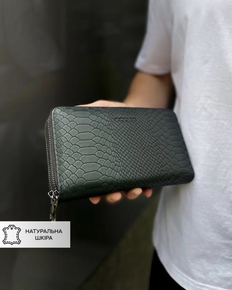 Клатч на дві блискавки з фактурної натуральної шкіри Green