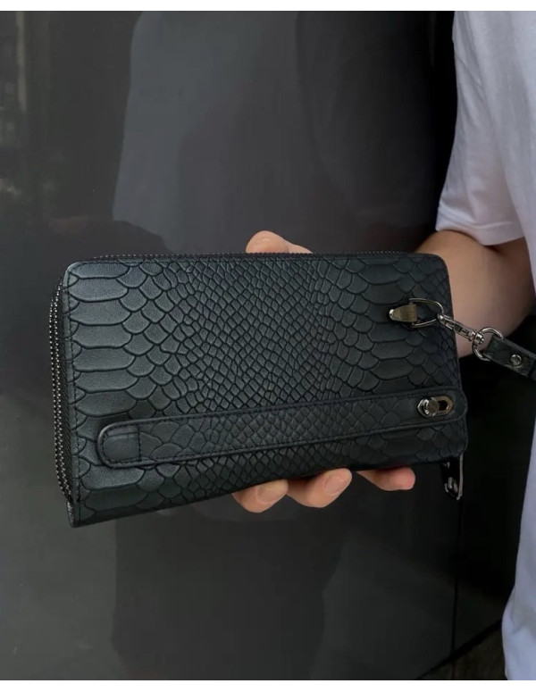 Клатч на дві блискавки з фактурної натуральної шкіри Зелений