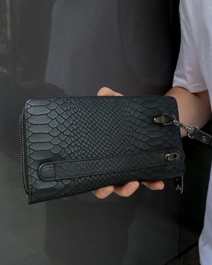 Клатч на дві блискавки з фактурної натуральної шкіри Зелений