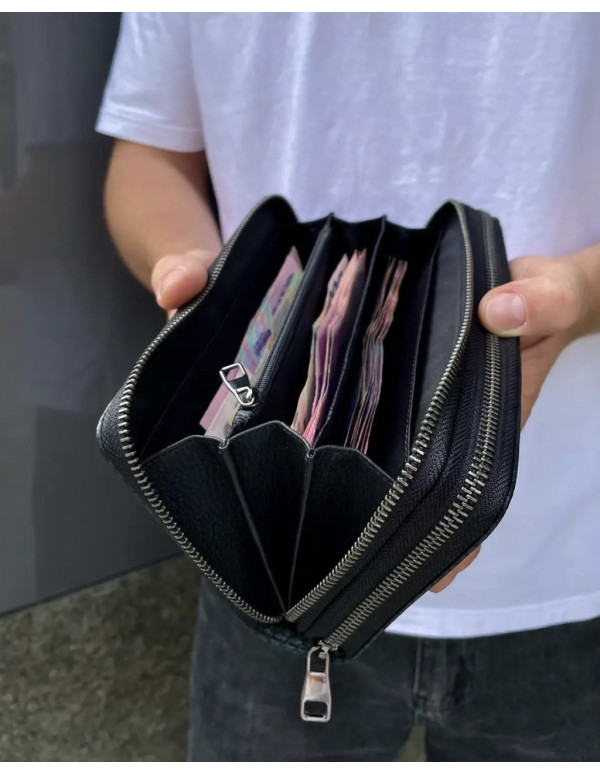 Клатч на дві блискавки з фактурної натуральної шкіри Зелений