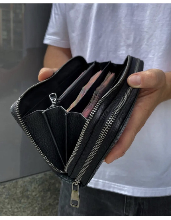 Клатч на дві блискавки з фактурної натуральної шкіри Зелений